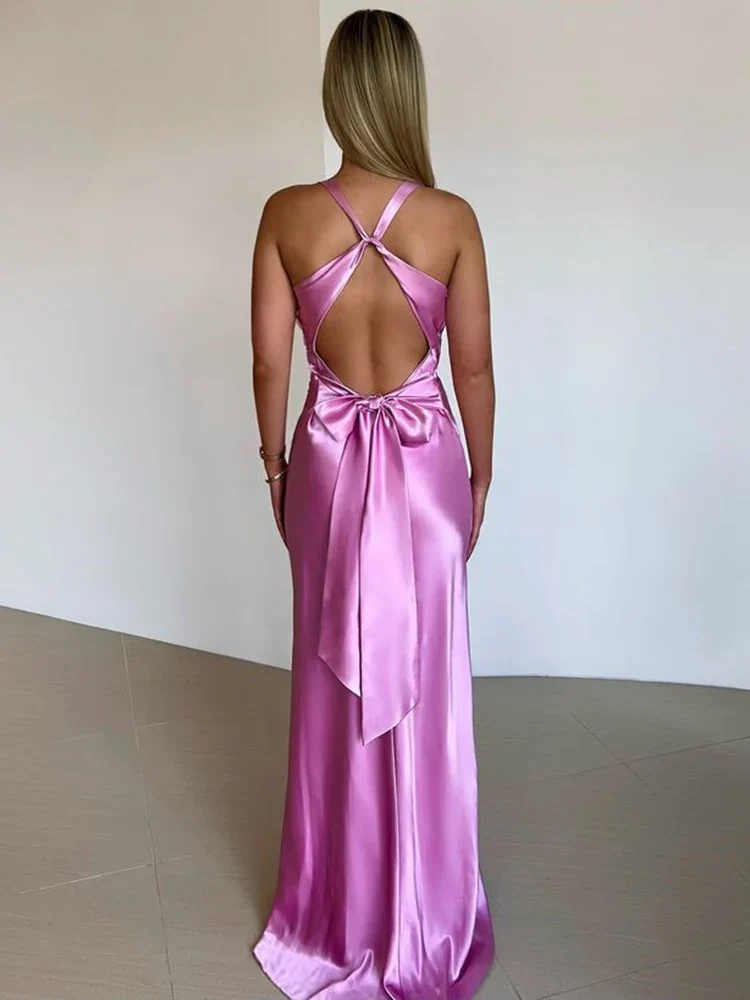 Women's Summer Smooth Long Dress with Twisted Style and Sleeveless - Image 4