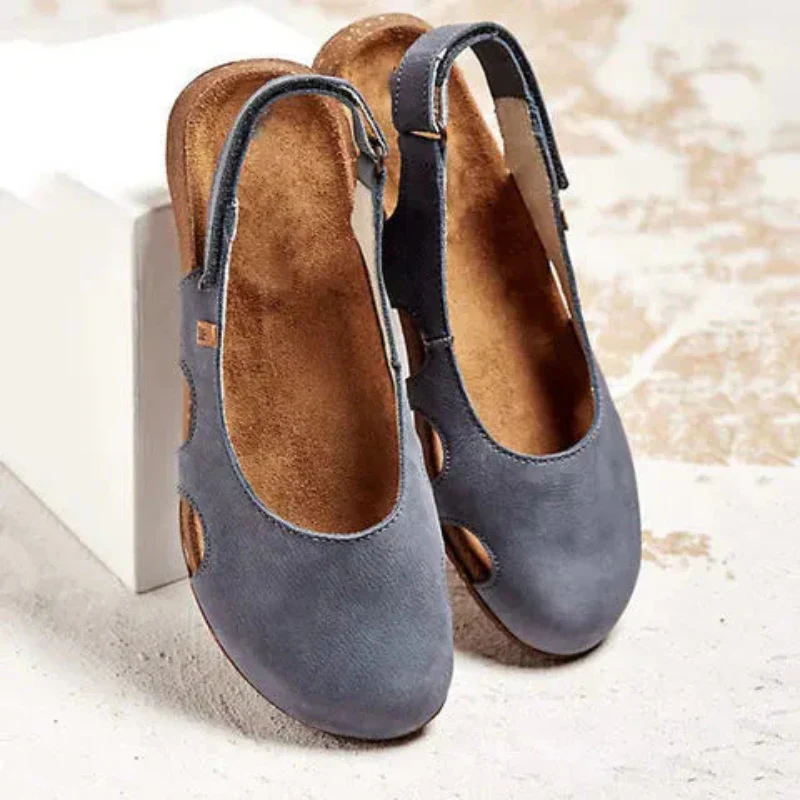 Women's Summer Suede Flat Sandals with Closed-Toe and Strap Closure