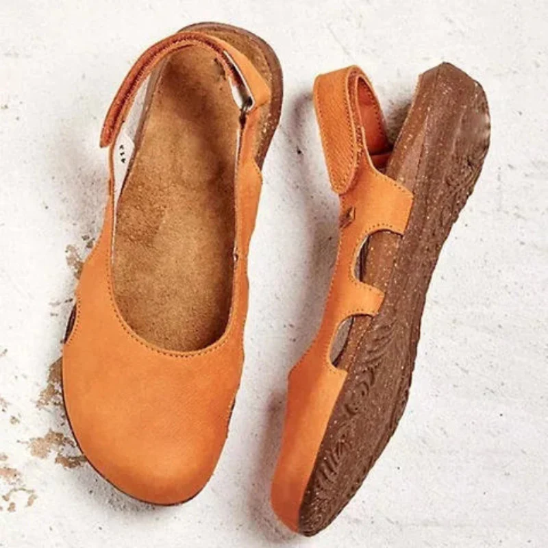 Women's Summer Suede Flat Sandals with Closed-Toe and Strap Closure - Image 2