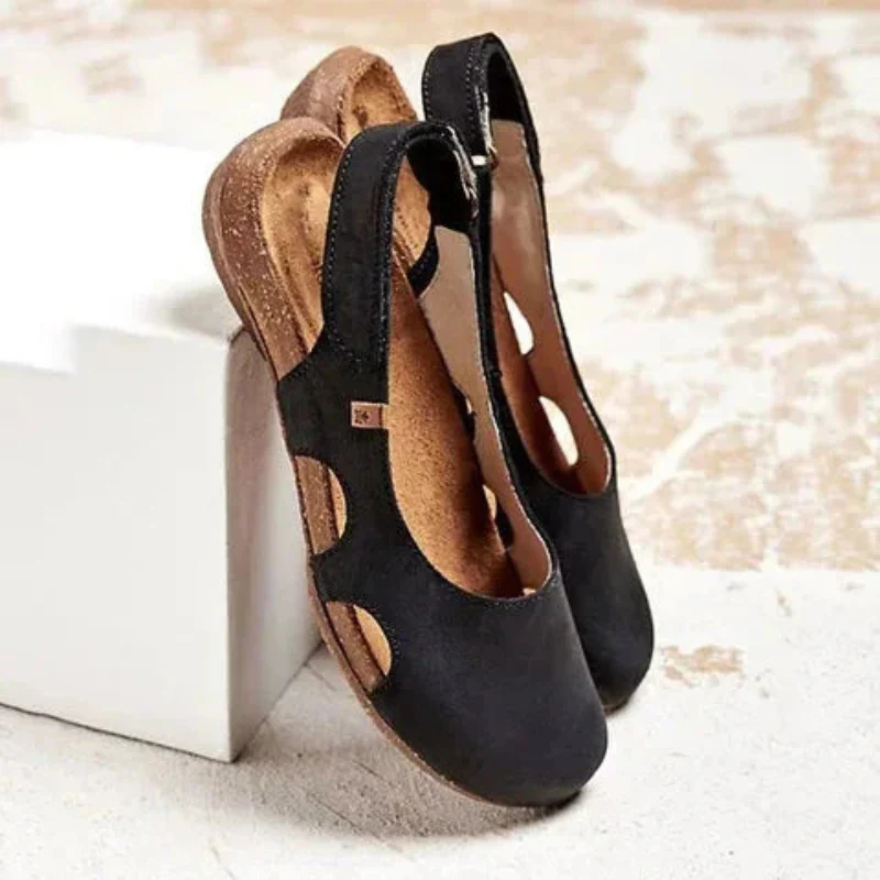 Women's Summer Suede Flat Sandals with Closed-Toe and Strap Closure - Image 3