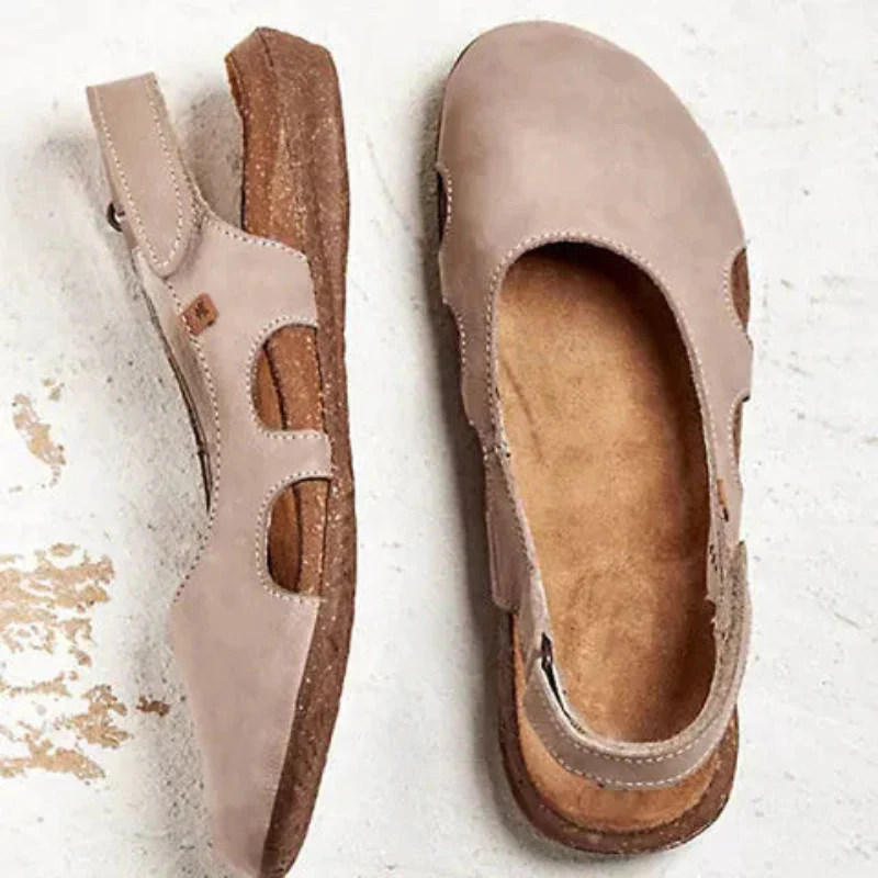 Women's Summer Suede Flat Sandals with Closed-Toe and Strap Closure - Image 4