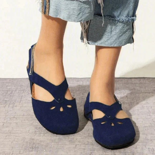 Women's Summer Suede Flat Sandals with Cutout Detail and Cross Straps - Image 10