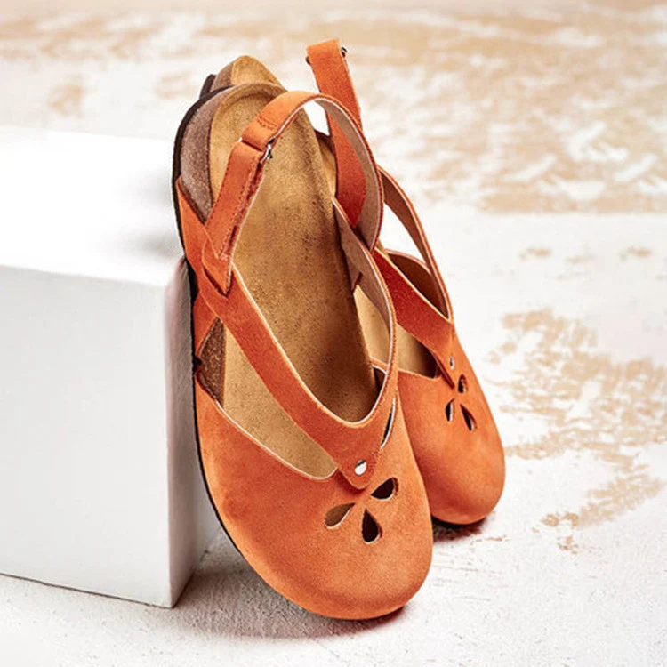 Women's Summer Suede Flat Sandals with Cutout Detail and Cross Straps - Image 11