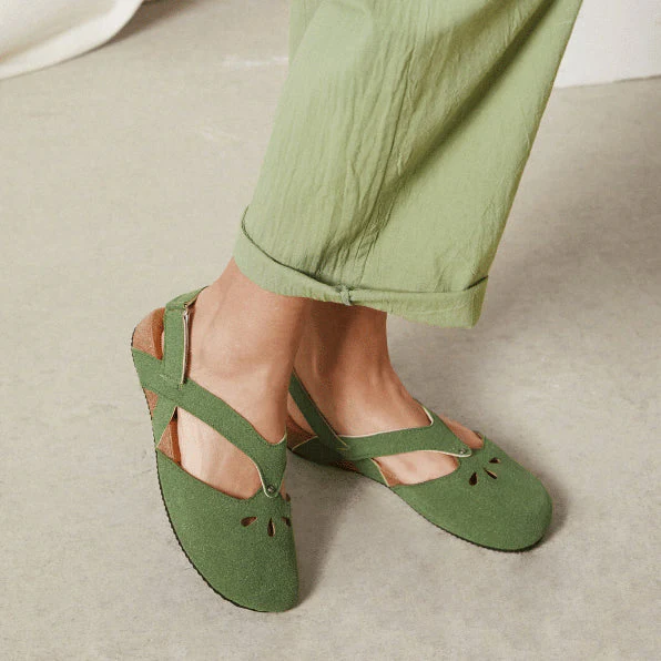 Women's Summer Suede Flat Sandals with Cutout Detail and Cross Straps - Image 12