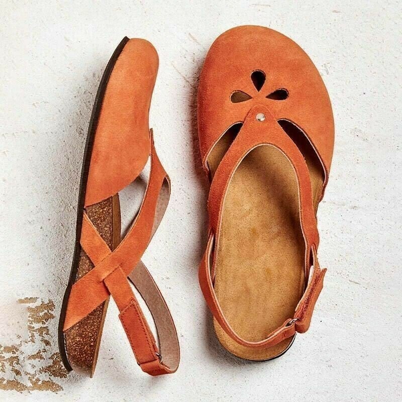Women's Summer Suede Flat Sandals with Cutout Detail and Cross Straps - Image 4
