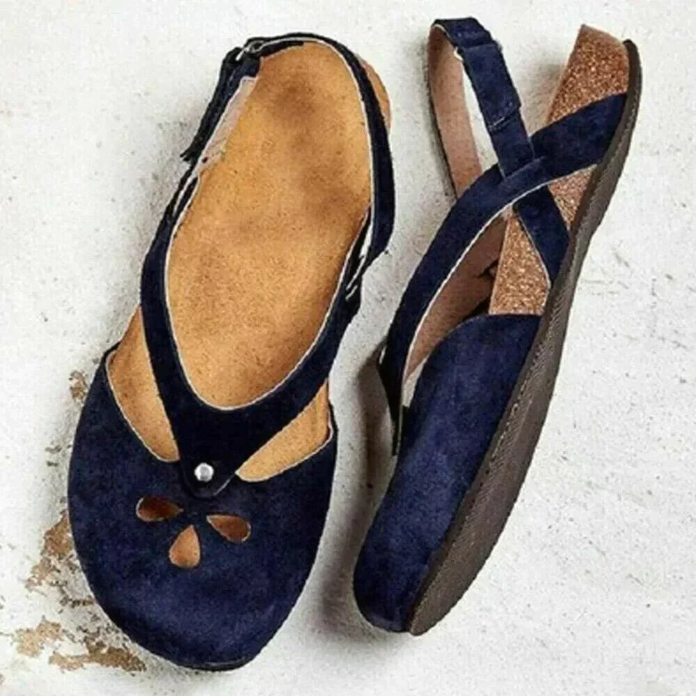 Women's Summer Suede Flat Sandals with Cutout Detail and Cross Straps - Image 8