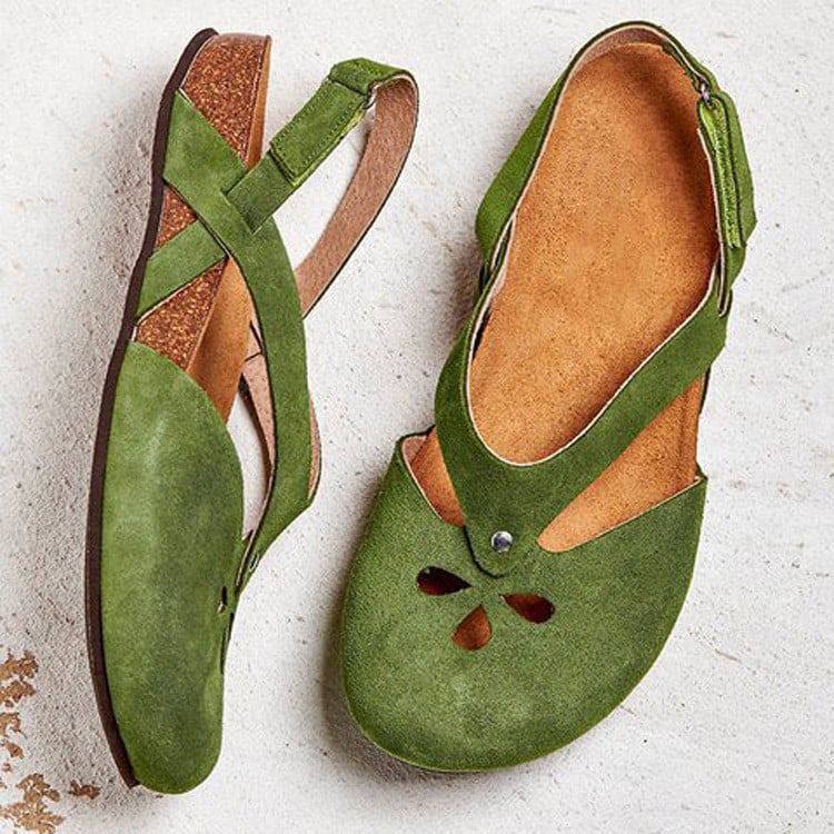 Women's Summer Suede Flat Sandals with Cutout Detail and Cross Straps - Image 9