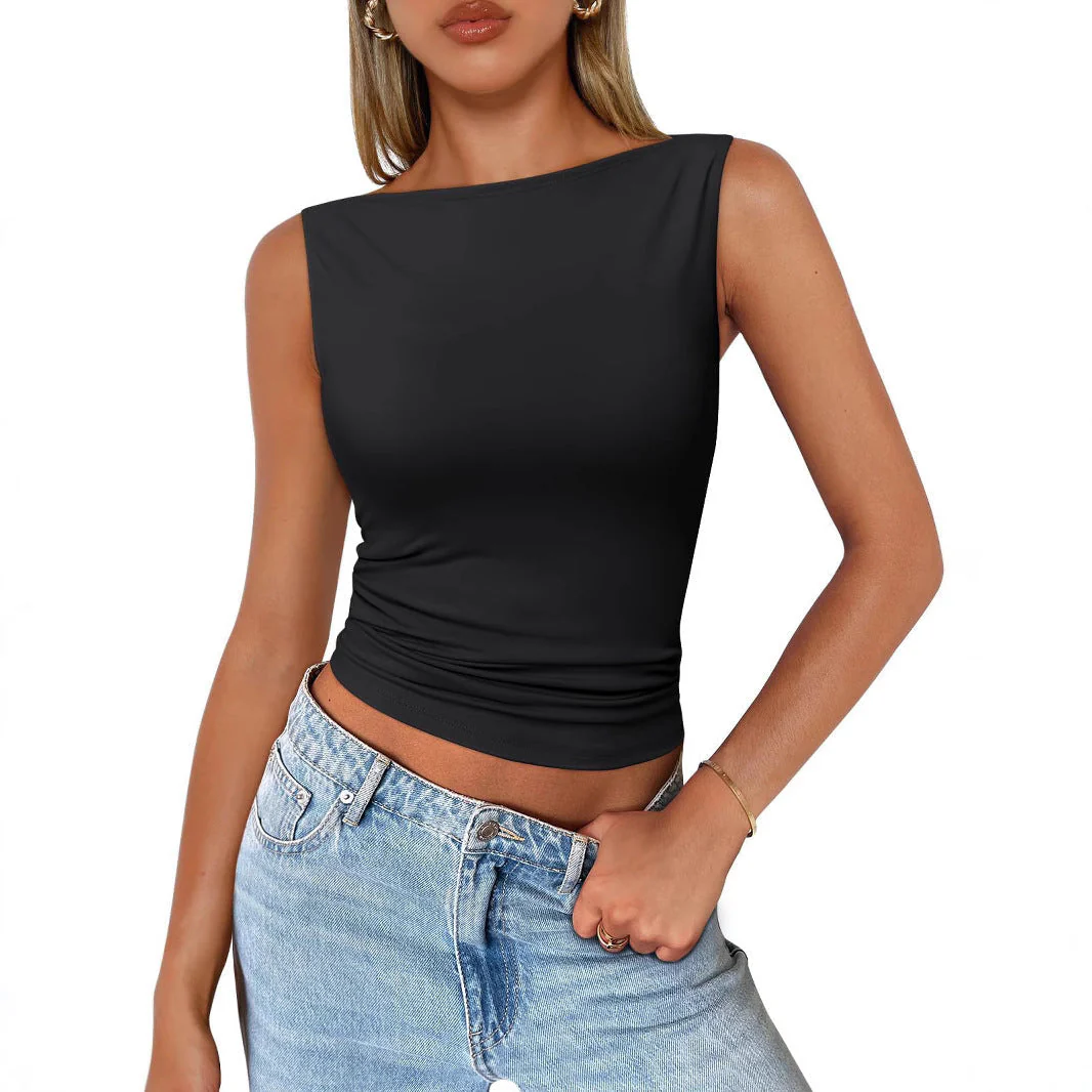 Women's Summer Tank Top with Sleeveless and Boat Neckline - Image 2