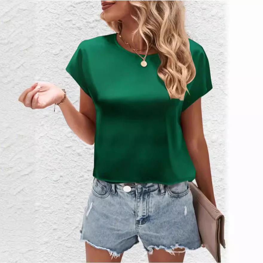 Women's Summer Top with Short Sleeves and Smooth Fabric