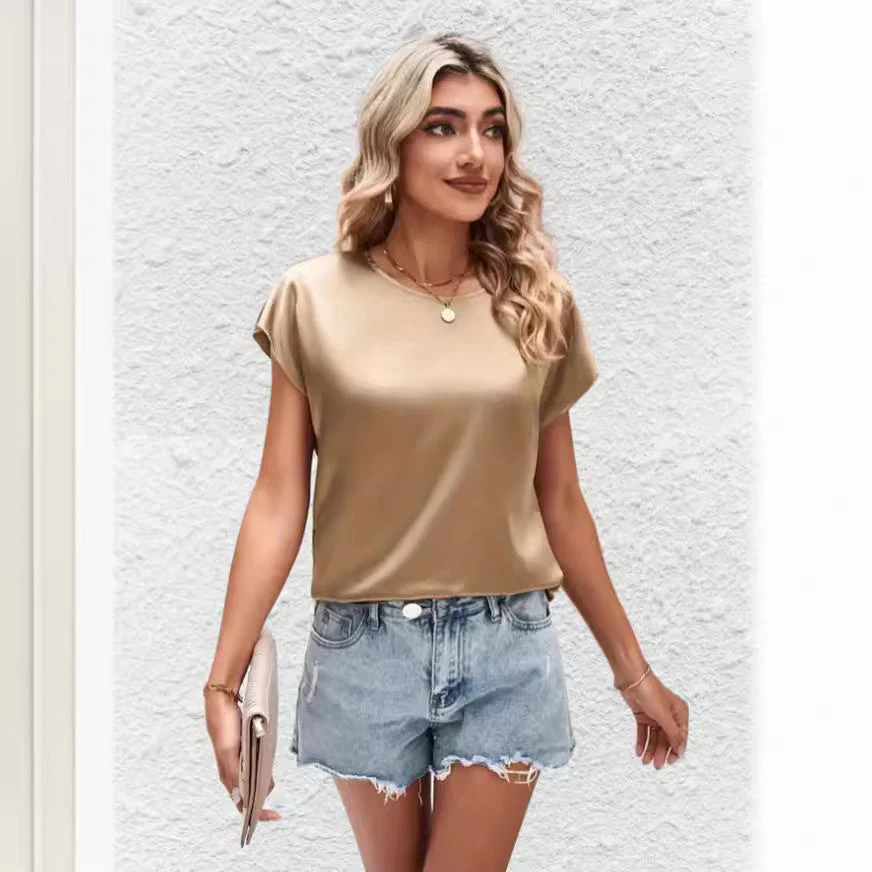 Women's Summer Top with Short Sleeves and Smooth Fabric - Image 2