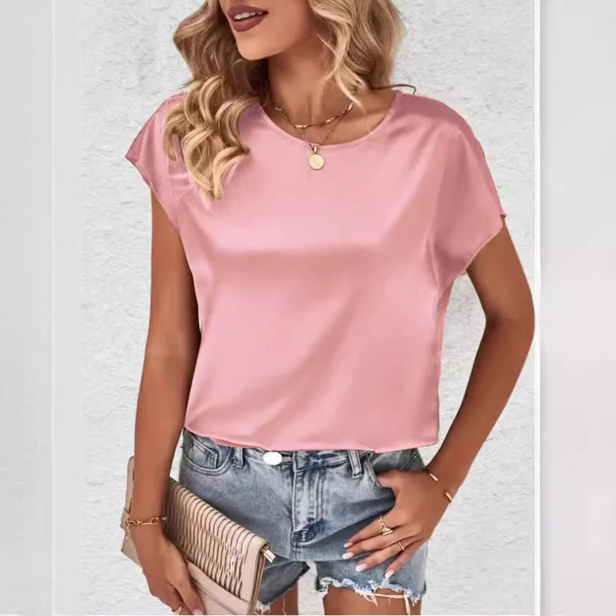 Women's Summer Top with Short Sleeves and Smooth Fabric - Image 5