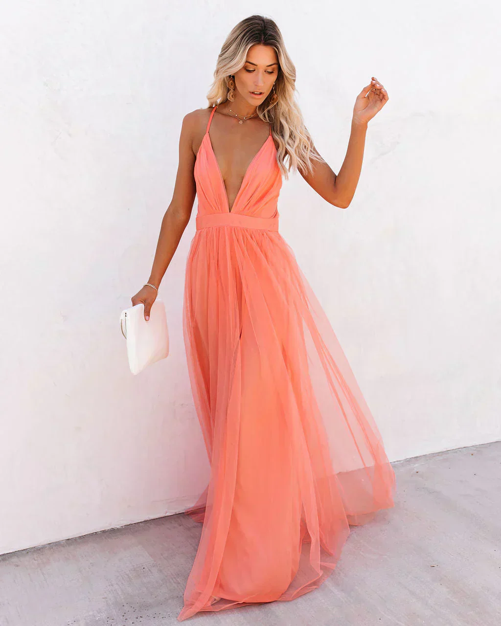 Women's Summer Tulle Maxi Dress with V-Neck and Cross-Back Straps - Image 3