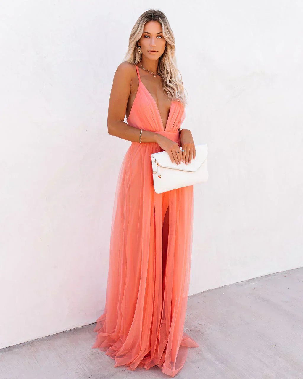 Women's Summer Tulle Maxi Dress with V-Neck and Cross-Back Straps - Image 4