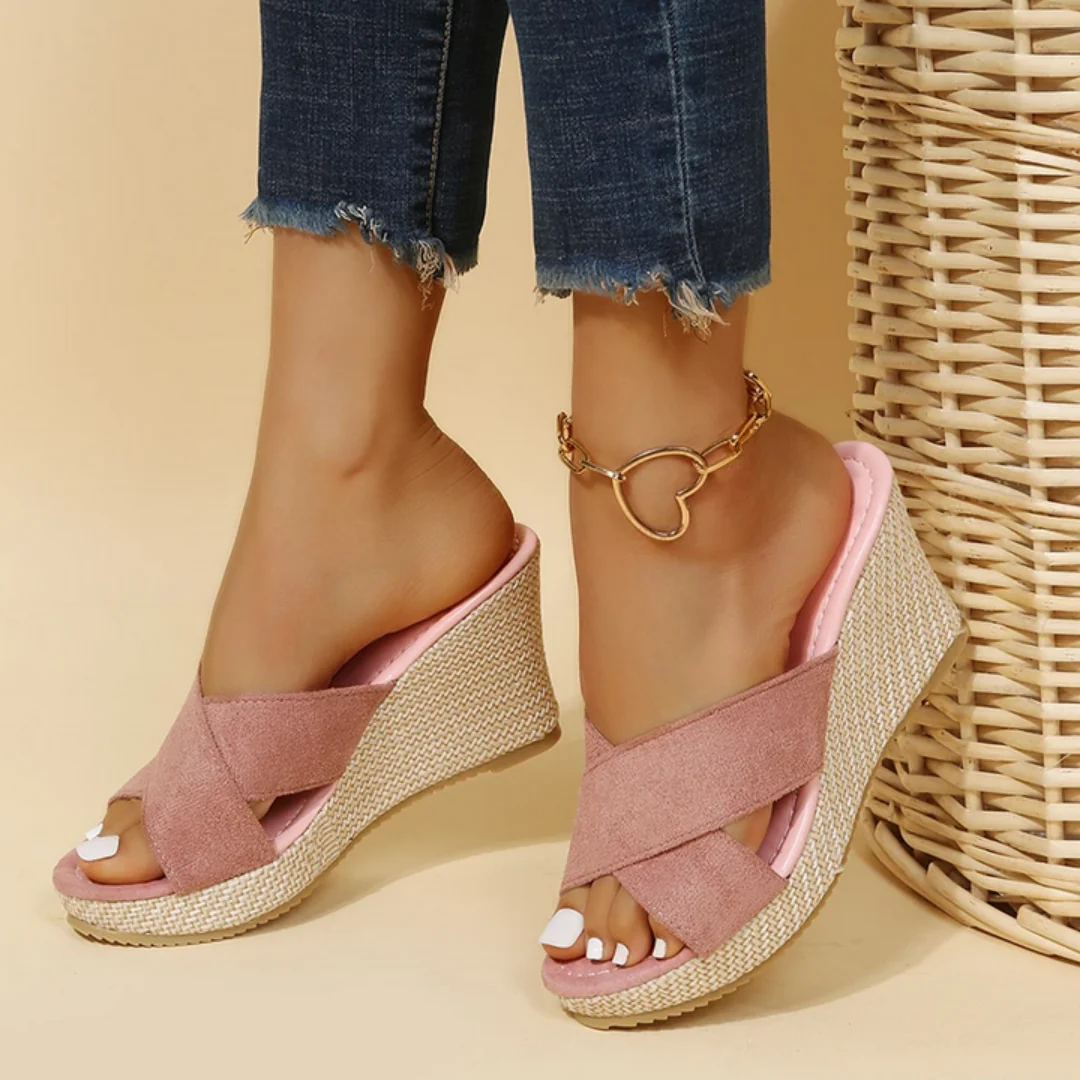 Women's Summer Wedge Sandals with Open Heel and Criss-cross Design - Image 2