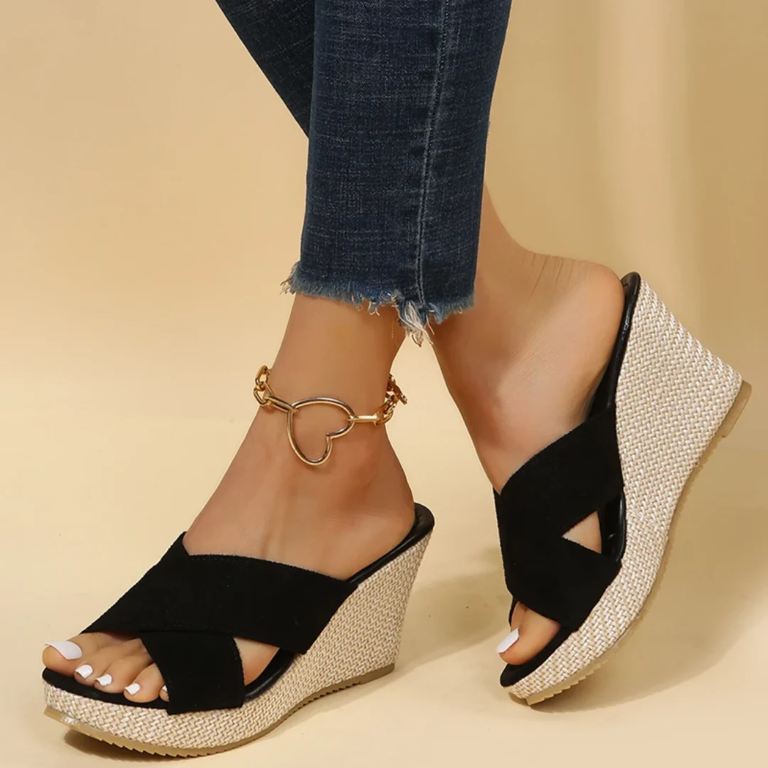 Women's Summer Wedge Sandals with Open Heel and Criss-cross Design - Image 3