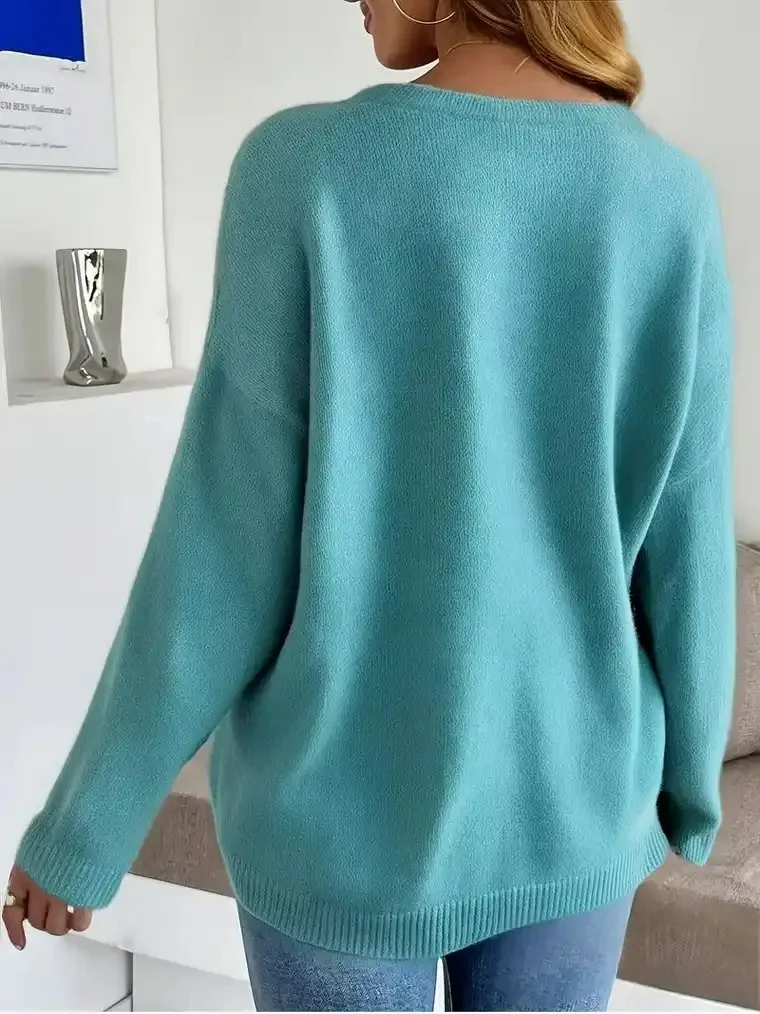 Women's Teal Knit Sweater - Image 3