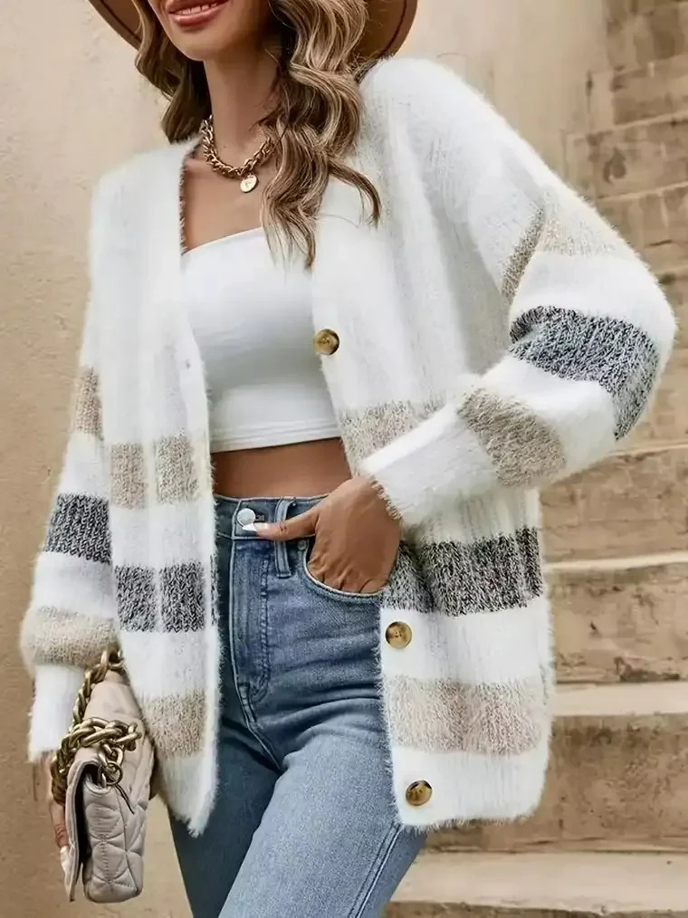 Women's Textured Colour-Block Knit Cardigan - Image 2