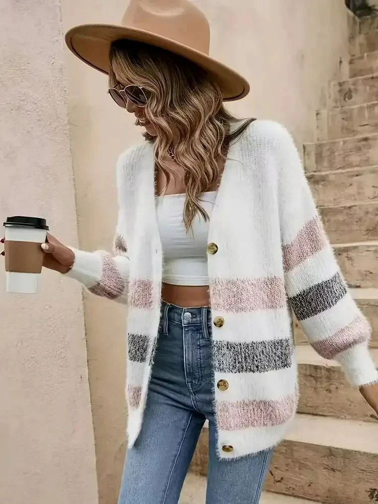 Women's Textured Colour-Block Knit Cardigan - Image 3