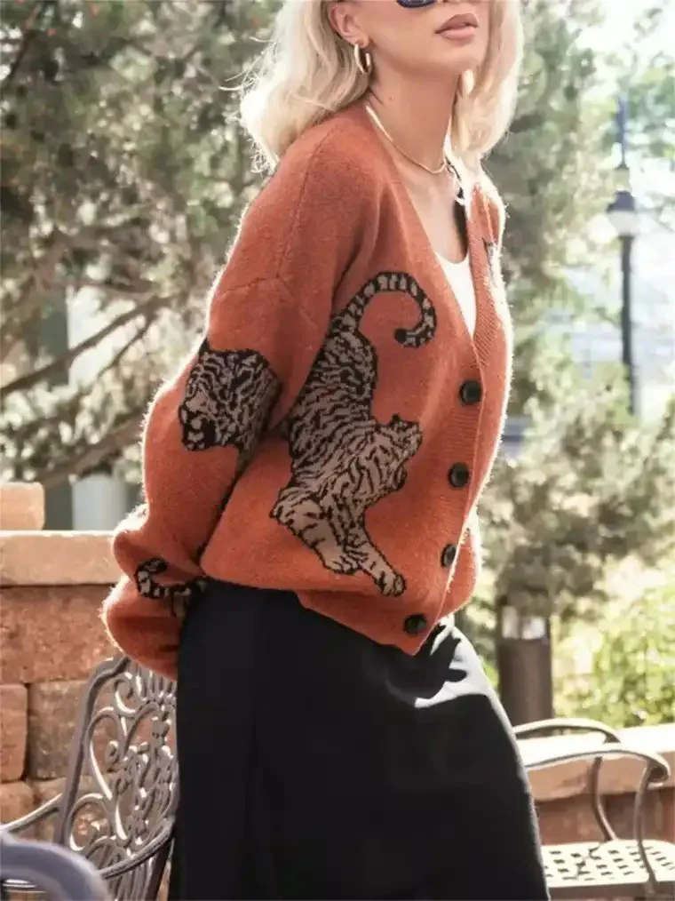 Women's Tiger Print Knit Cardigan - Image 2