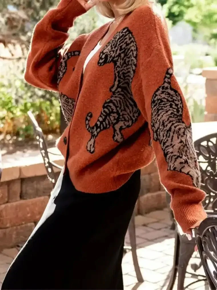 Women's Tiger Print Knit Cardigan - Image 3