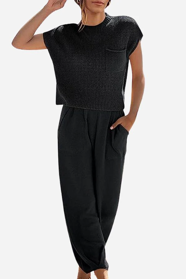 Women's Two Piece Set with Knitted Blouse and Pants - Image 3
