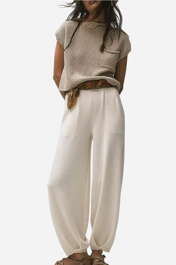Women's Two Piece Set with Knitted Blouse and Pants - Image 5