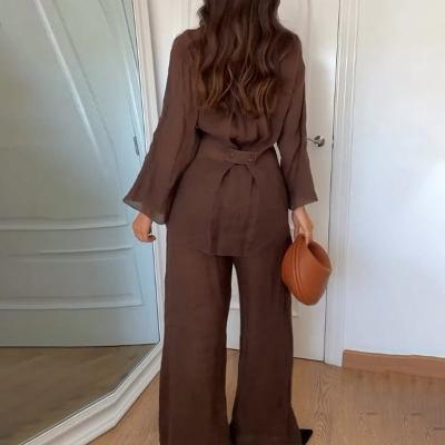 Women's Two Piece Set with Long Sleeve Wrap Top and Trouser - Image 3
