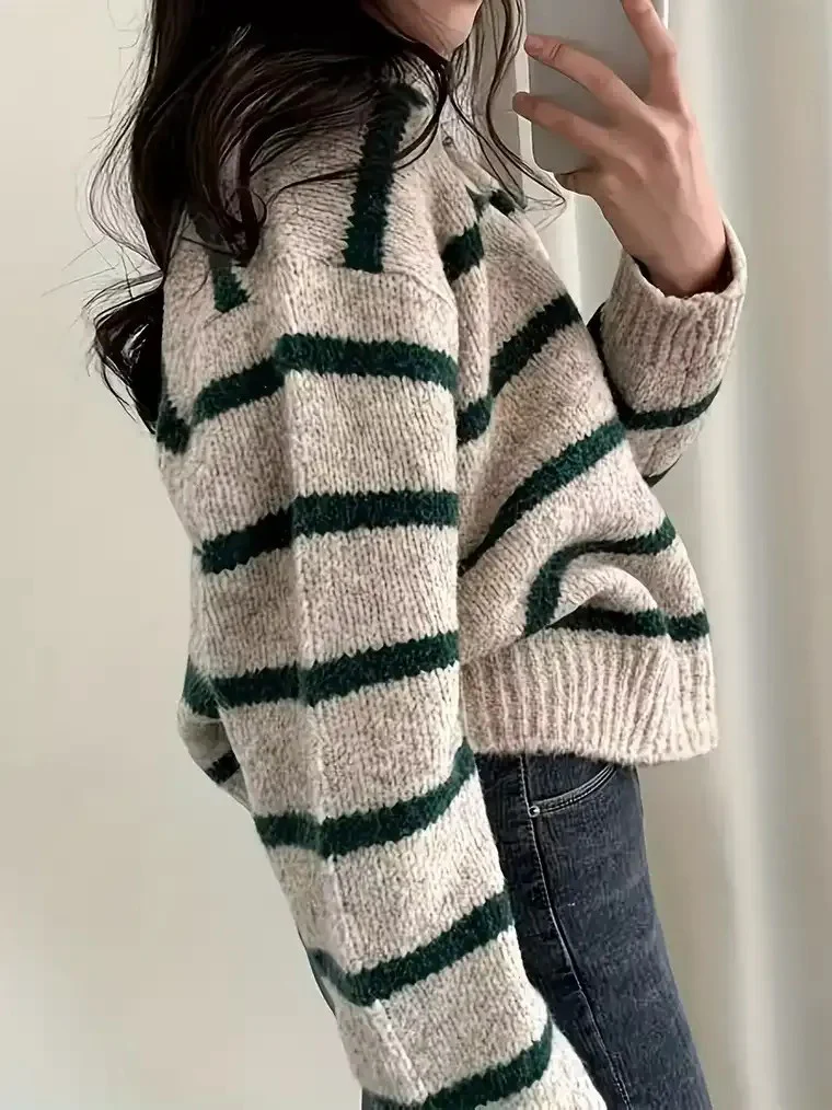 Women's Two-Tone Striped Sweater - Image 3