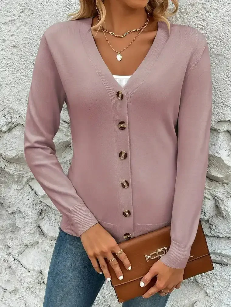 Women's V-Neck Cardigan with Button Closure - Image 4