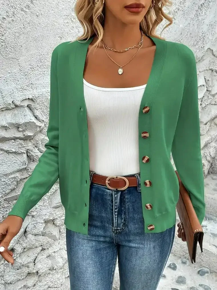 Women's V-Neck Cardigan with Button Closure - Image 5