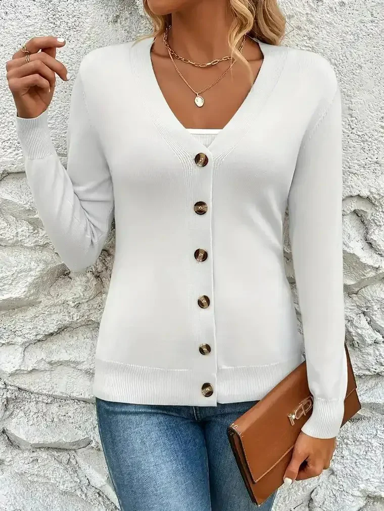 Women's V-Neck Long Sleeve Cardigan - Image 2