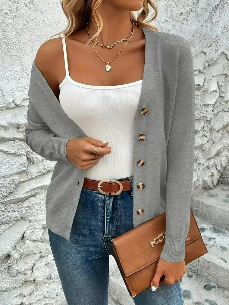 Women's V-Neck Long Sleeve Cardigan - Image 3