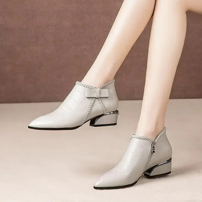 Women's Vegan Leather Ankle Boots With Side Buckle and Zipper - Image 2