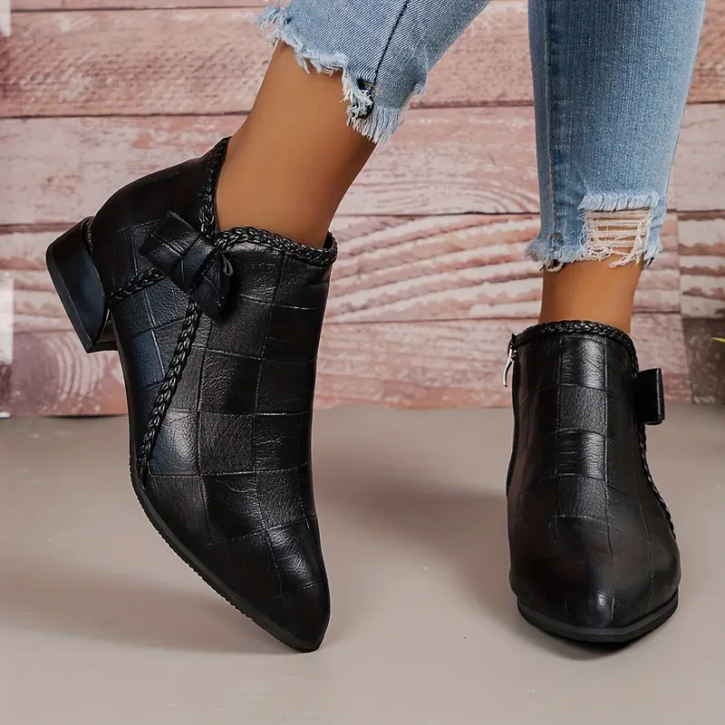 Women's Vegan Leather Ankle Boots With Side Buckle and Zipper - Image 3