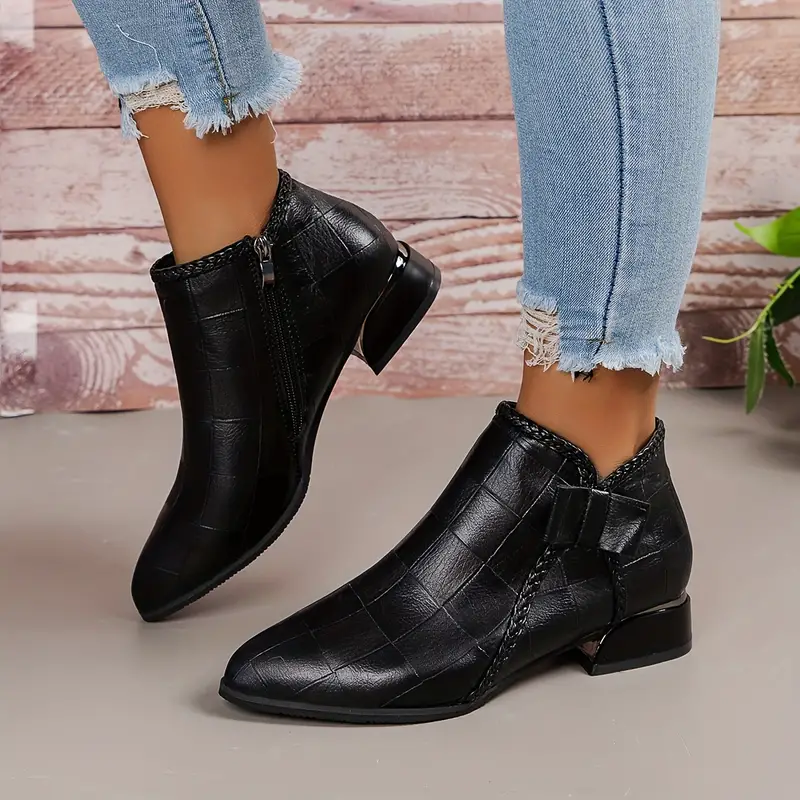 Women's Vegan Leather Ankle Boots With Side Buckle and Zipper - Image 4