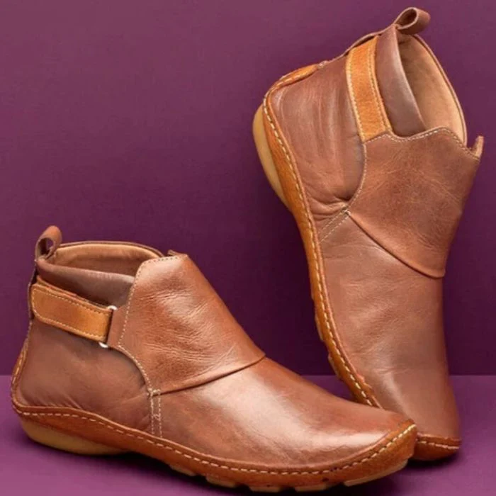 Women's Vegan Leather Ankle Boots with Side Strap and Stitch Detailing - Image 2