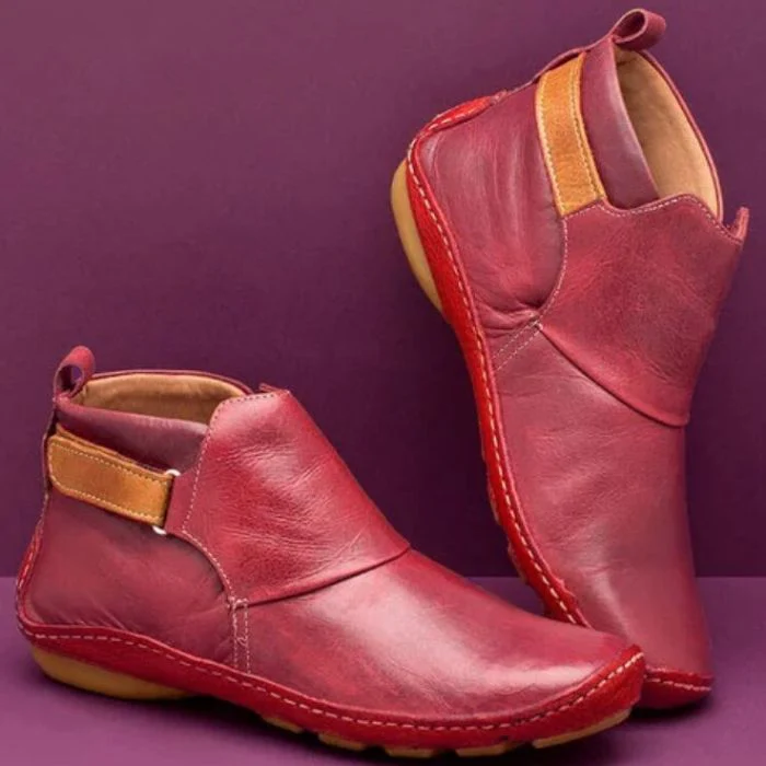 Women's Vegan Leather Ankle Boots with Side Strap and Stitch Detailing - Image 3