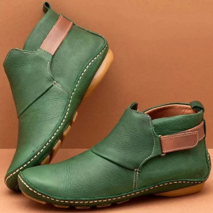 Women's Vegan Leather Ankle Boots with Side Strap and Stitch Detailing - Image 4