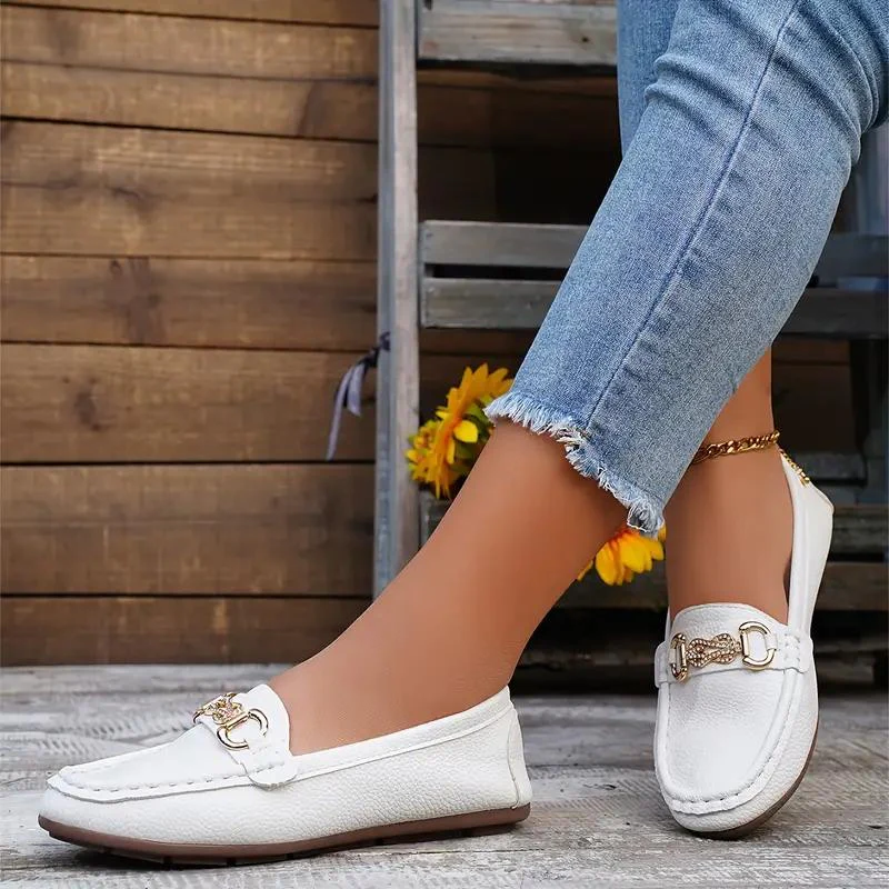 Women's Vegan Leather Loafers with Gold Accent and Stitch Detail - Image 2