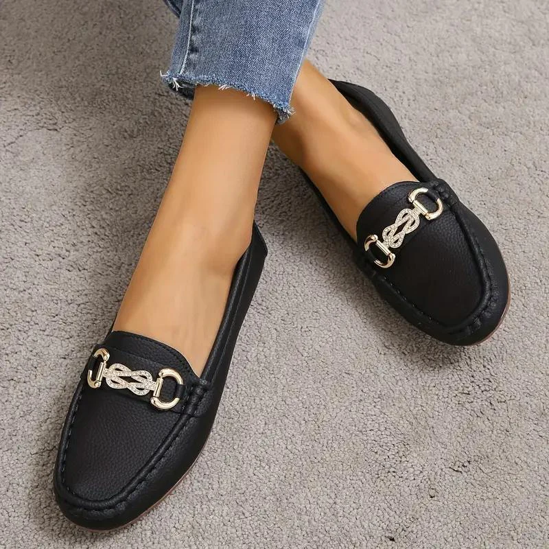 Women's Vegan Leather Loafers with Gold Accent and Stitch Detail - Image 5