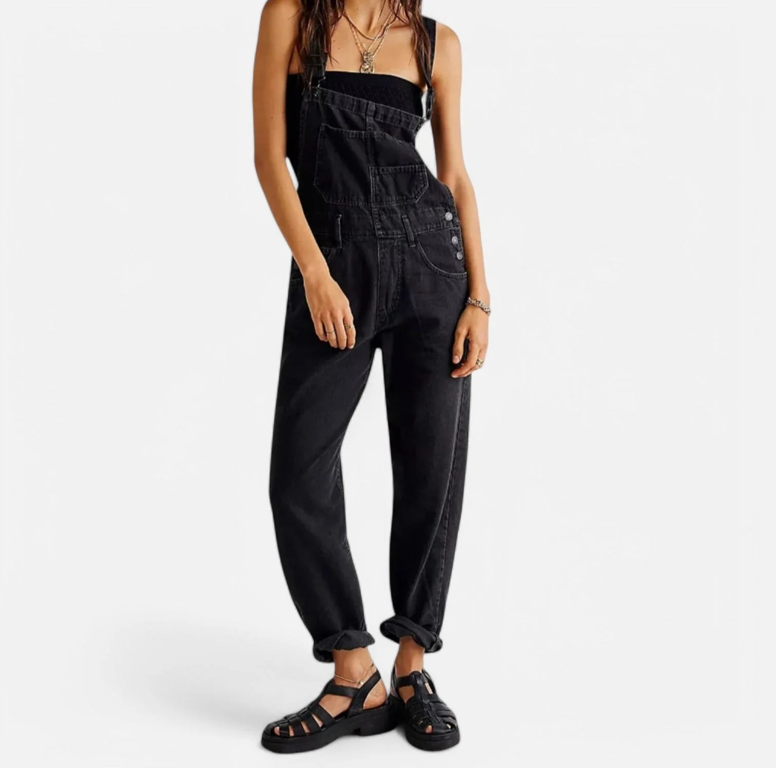 Women's Vintage Denim Jumpsuit with Pockets - Image 3