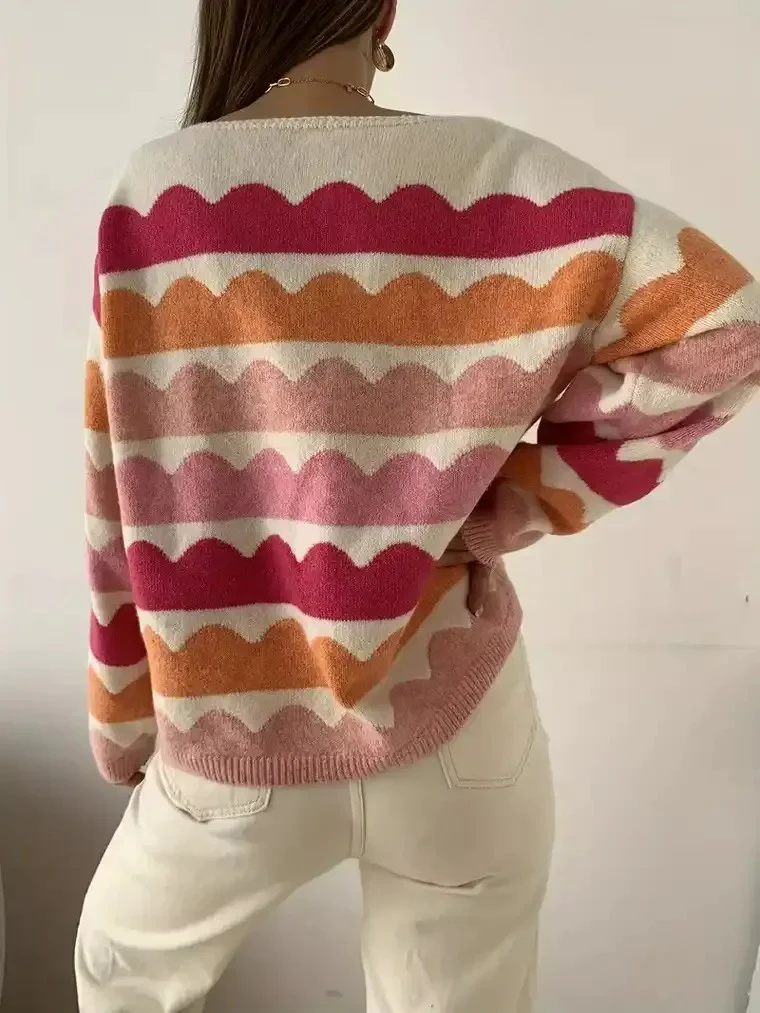 Women's Wave Pattern Knit Sweater - Image 3