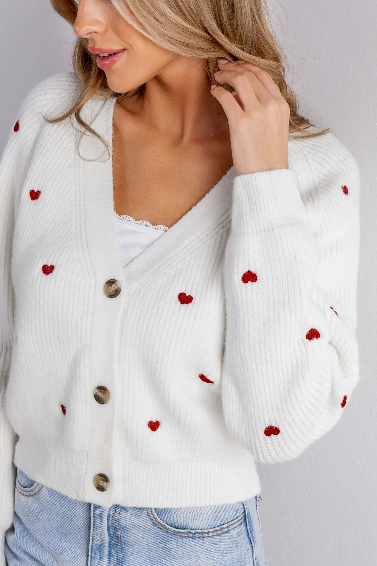 Women's White Ribbed-Knit Button Cardigan - Image 3