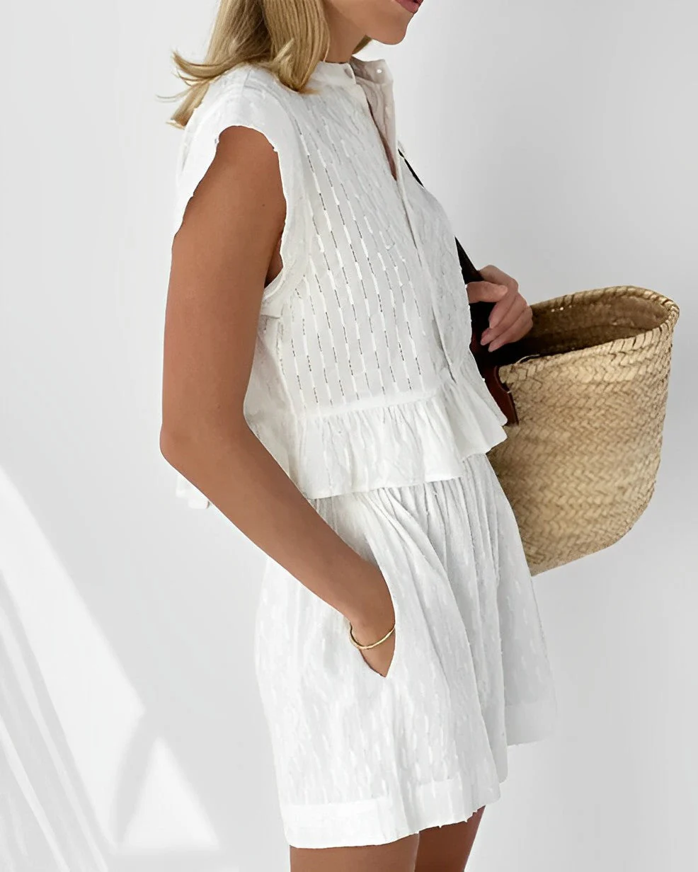 Wome's Summer Two Piece Set with Ruffles in Cuff and Hem - Image 3