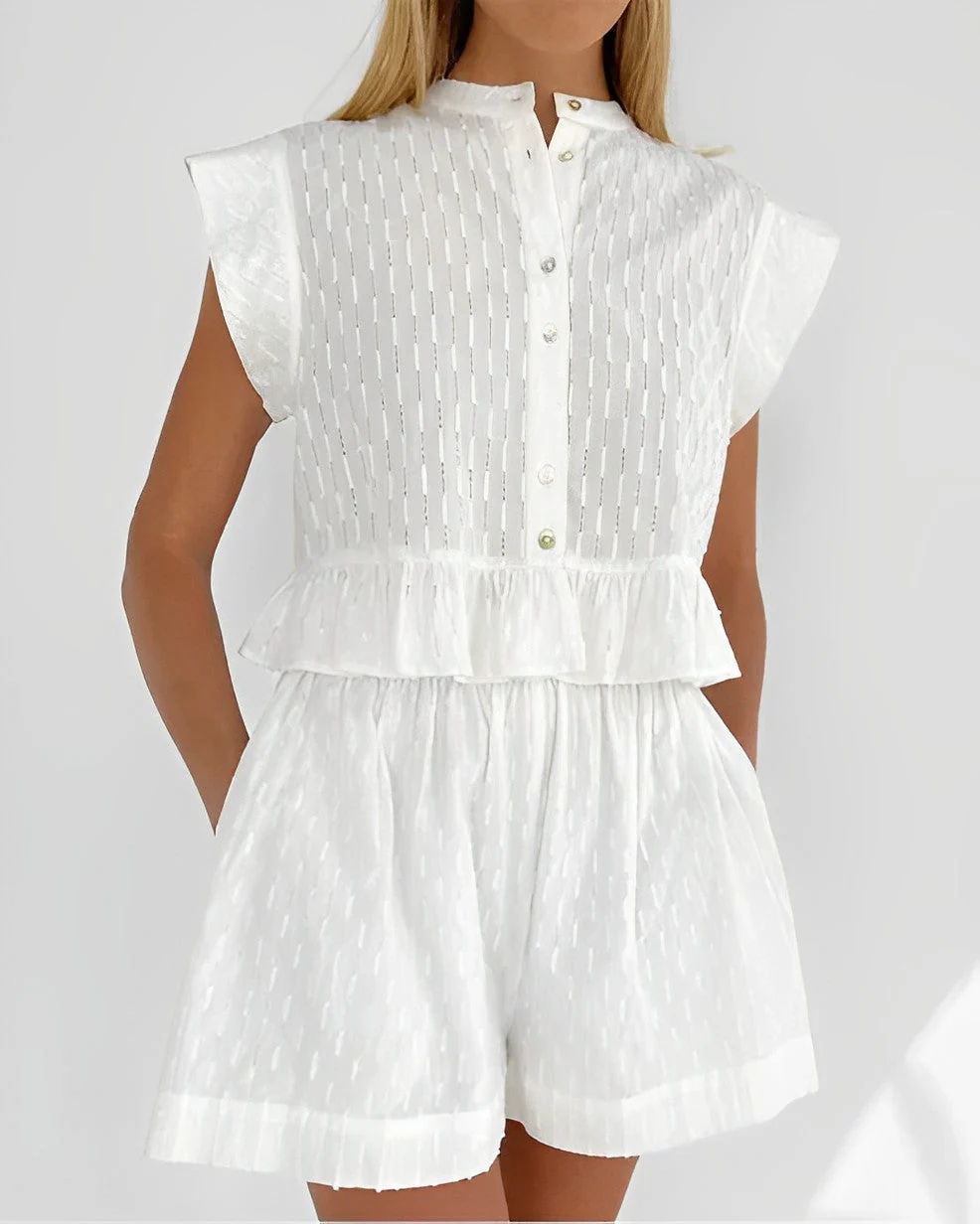 Wome's Summer Two Piece Set with Ruffles in Cuff and Hem - Image 4
